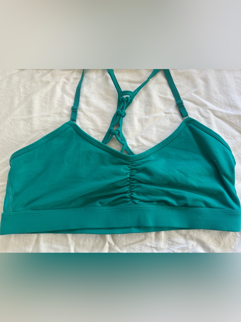 prAna Teal Knot-Back Sports Bra